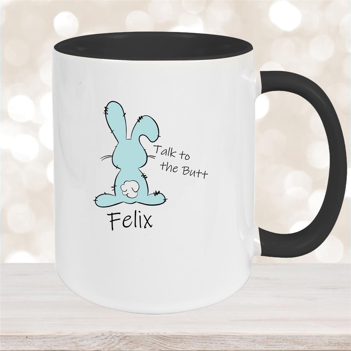 Tasse Ostern - Hase Talk to the Butt #2 Wunschnamen Keramik personalisiert Schwarz