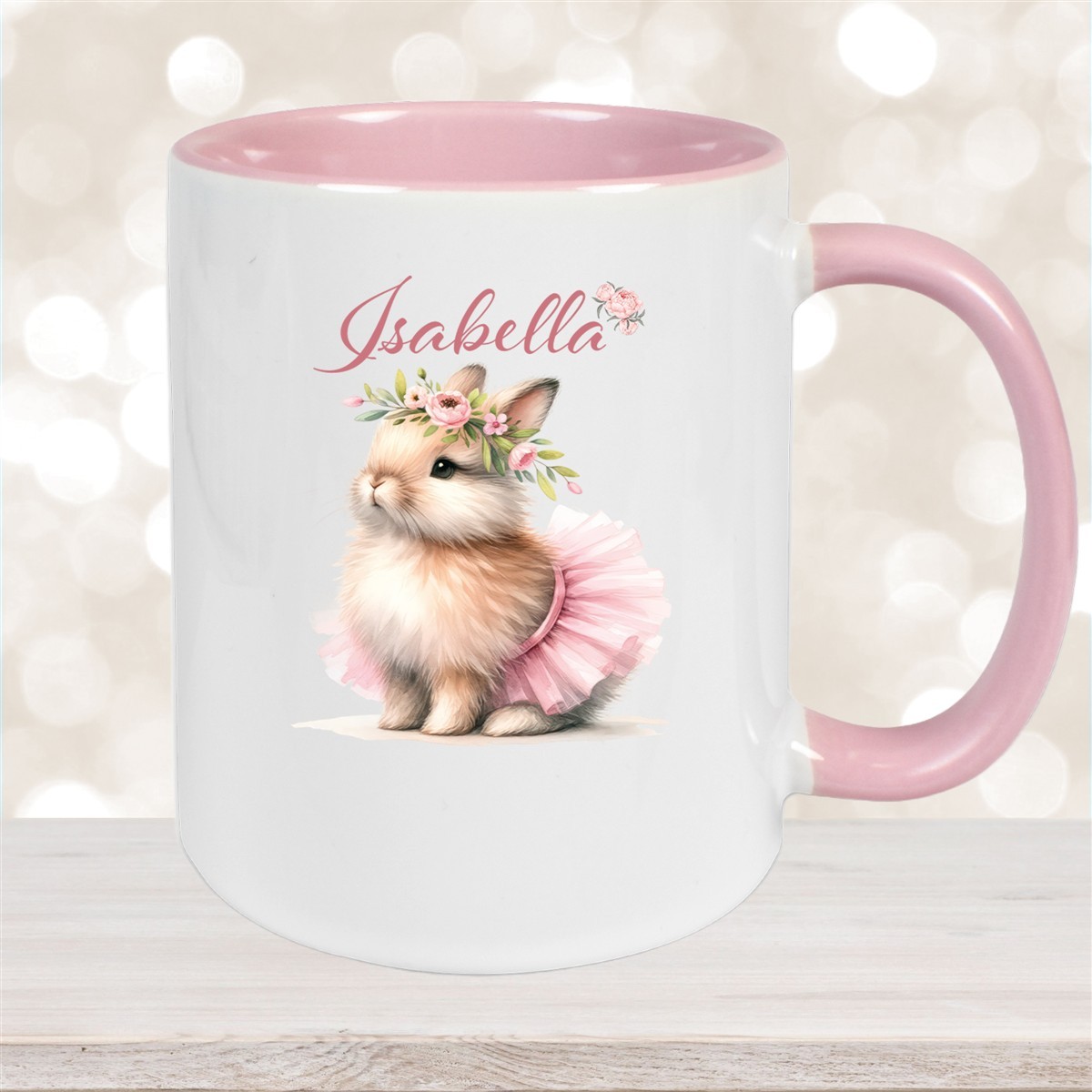 Tasse Ostern - Hase #9 Wunschnamen Keramik personalisiert Altrosa