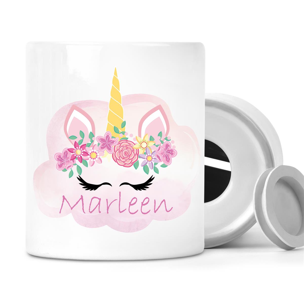 Spardose mit Wunschname Einhorn 5 personalisiert