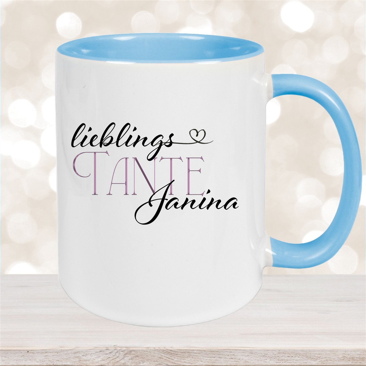 Tasse Wunschname Lieblings-Tante #1 personalisiert Keramik Becher Hellblau