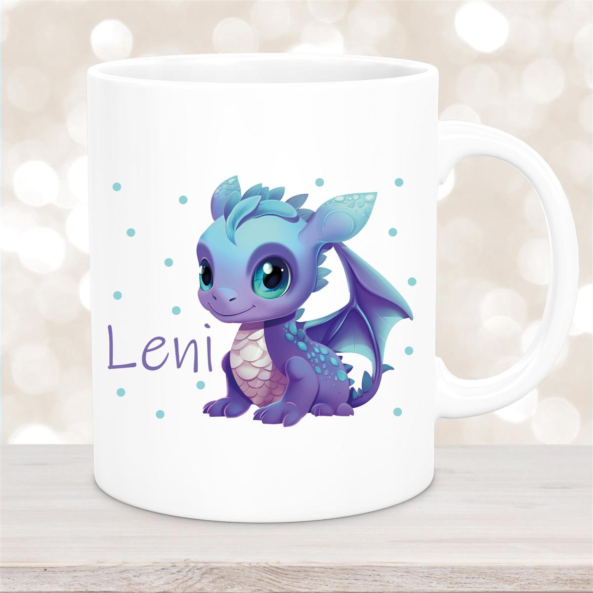 Tasse Wunschname Drache #1 Keramik Kinderbecher Weiß