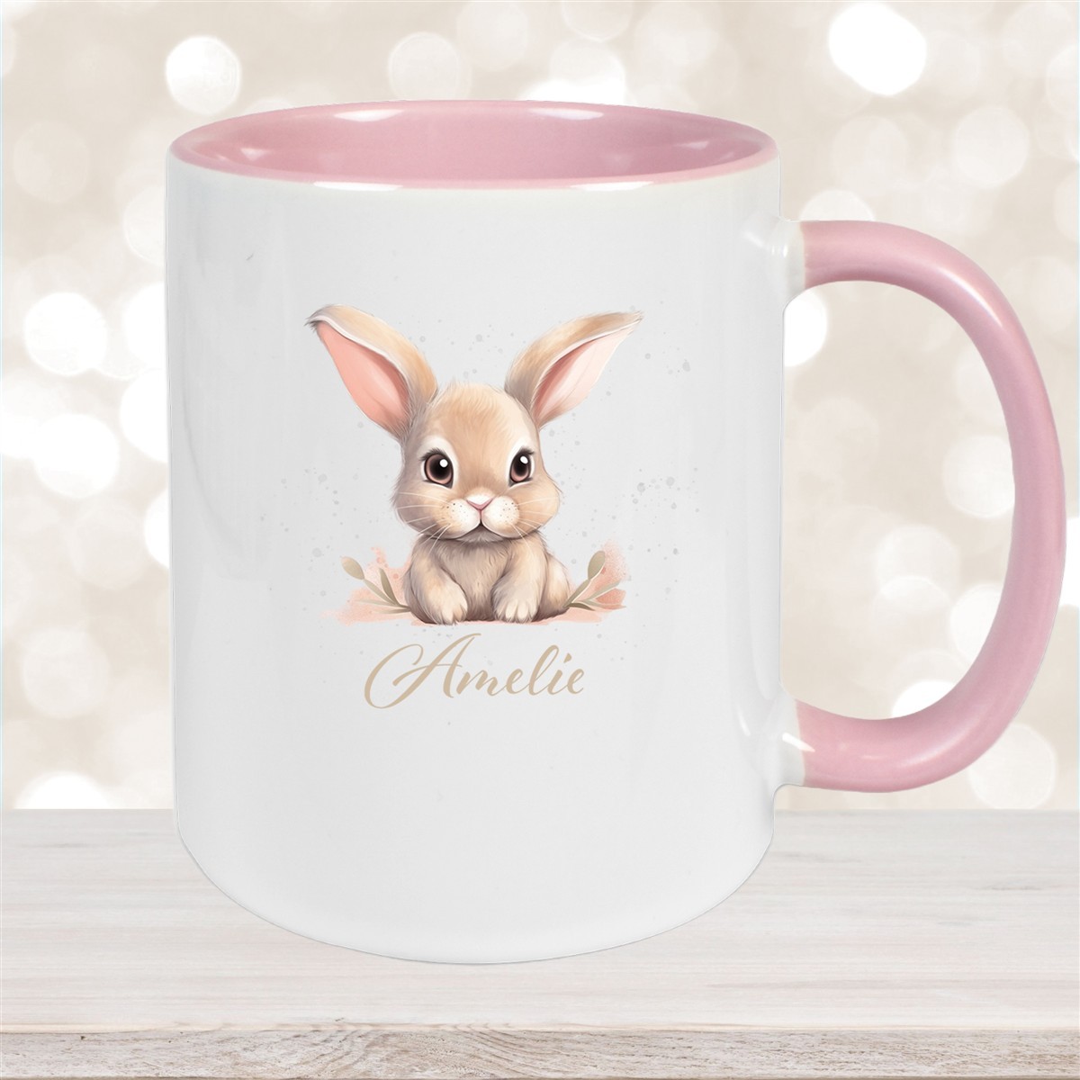 Tasse Ostern - Hase #7 Wunschnamen Keramik personalisiert Altrosa