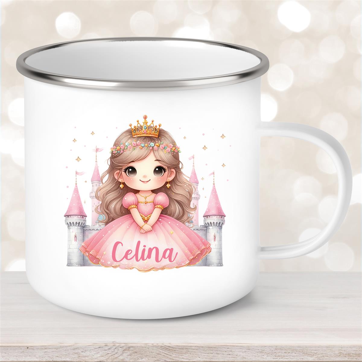 Tasse Kinder Prinzessin #3 Wunschname Emaille Kinderbecher personalisiert