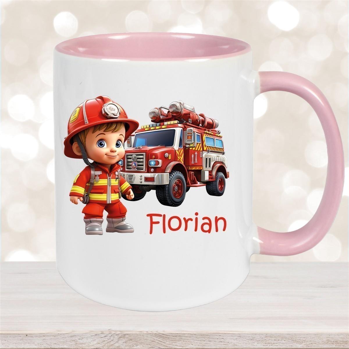 Tasse Wunschname Feuerwehr 2 Keramik Kinderbecher versch. Farben