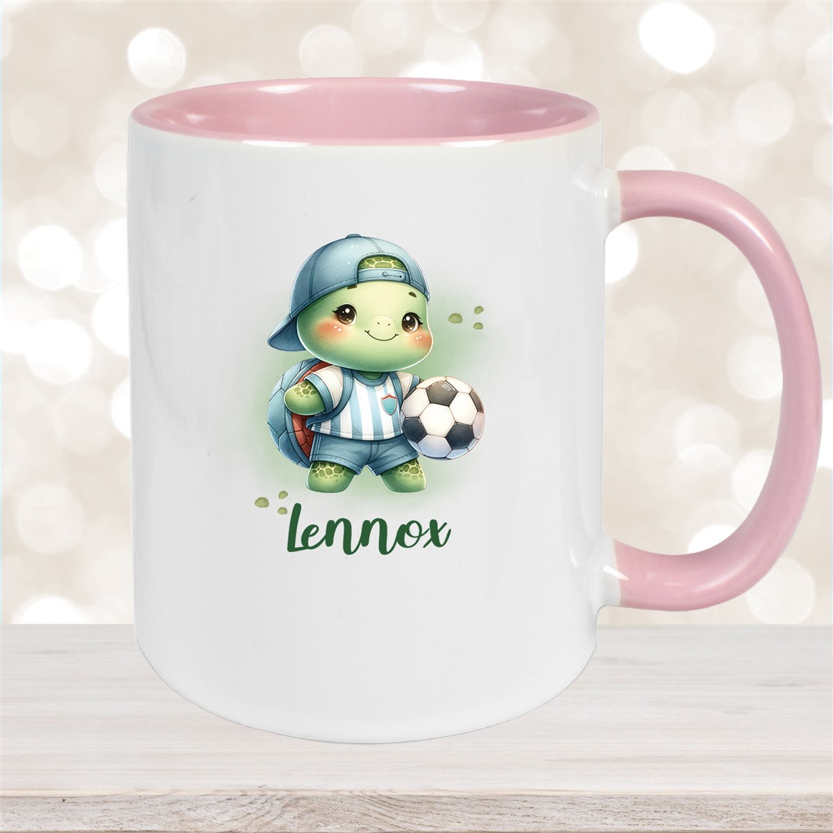 Tasse Wunschname Fußball #14 Personalisiert Keramik Kinderbecher Altrosa