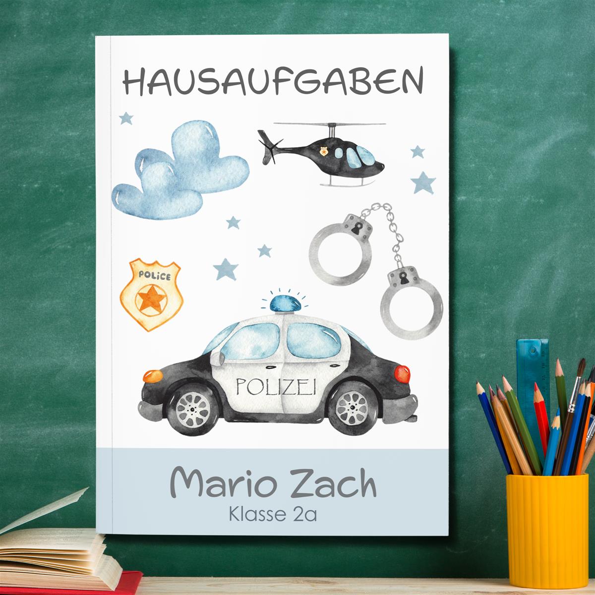 Hausaufgabenheft Polizei #1 DIN A5 - 48 Blatt mit Name und Klasse