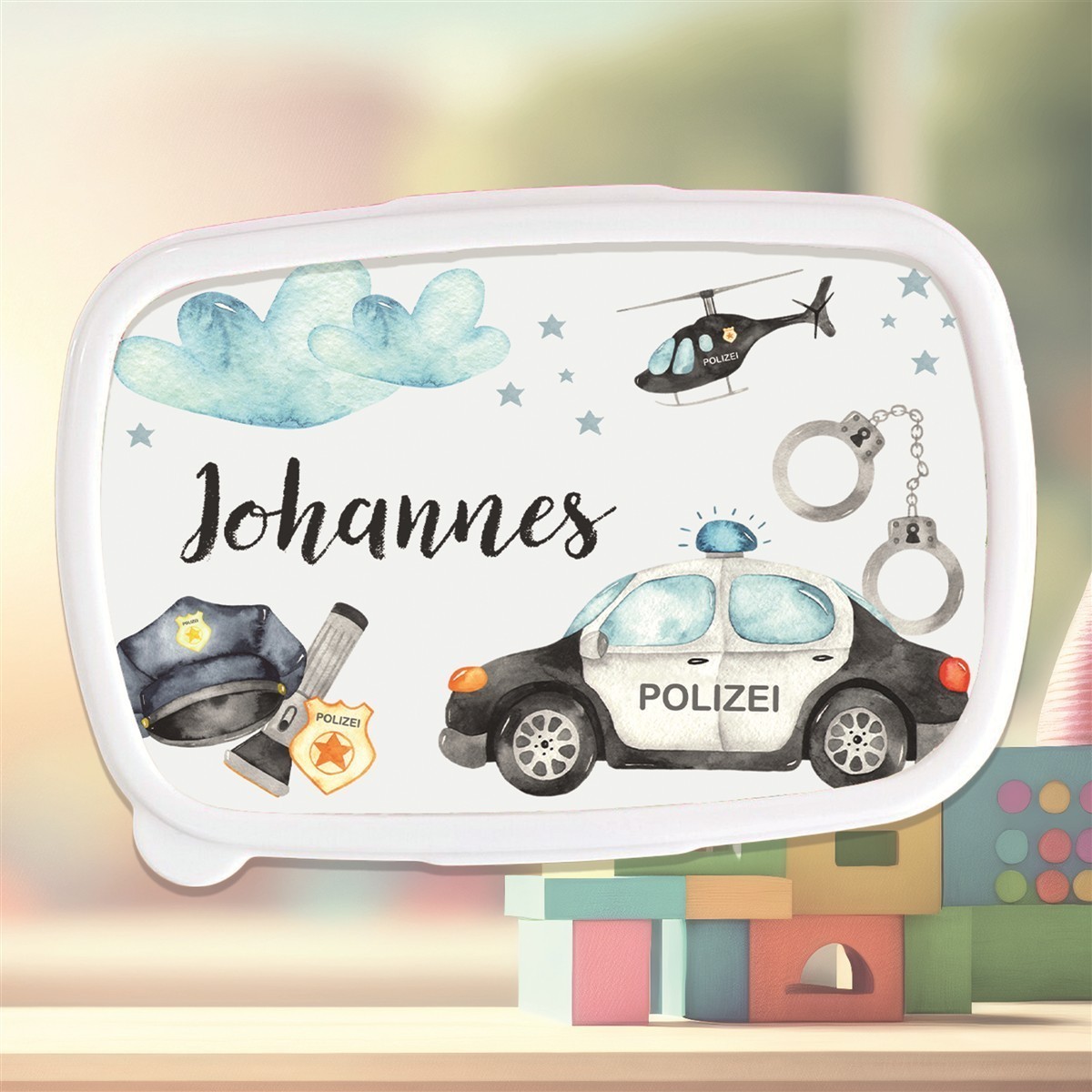 Brotdose mit Namen Polizei #01 – Personalisierte Lunchbox für Schule & Kindergarten Pink