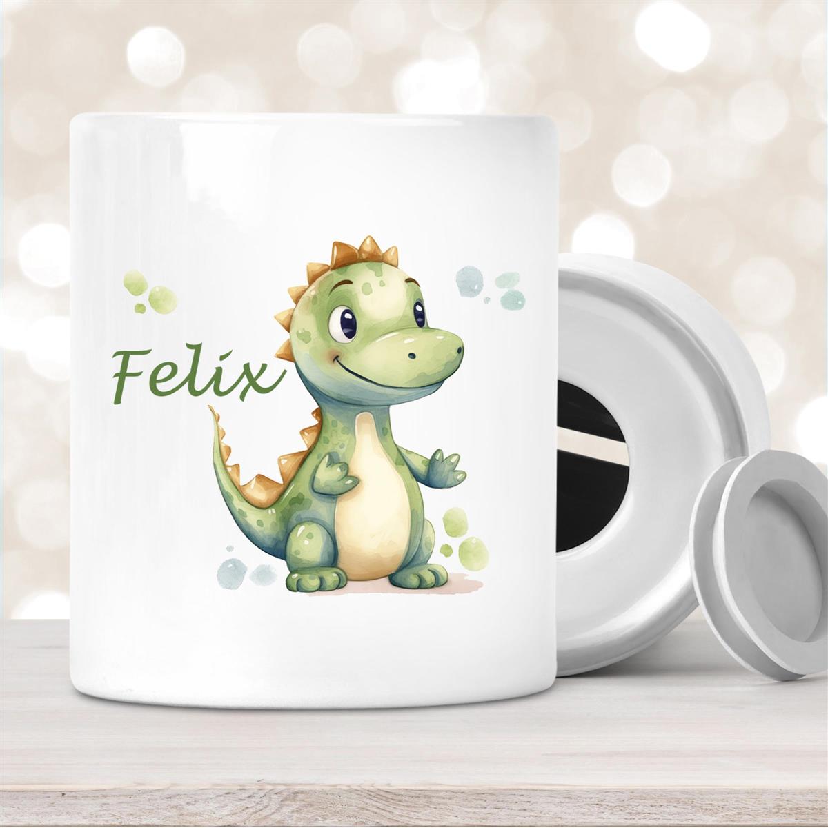 Spardose mit Wunschname Dino #1 personalisiert