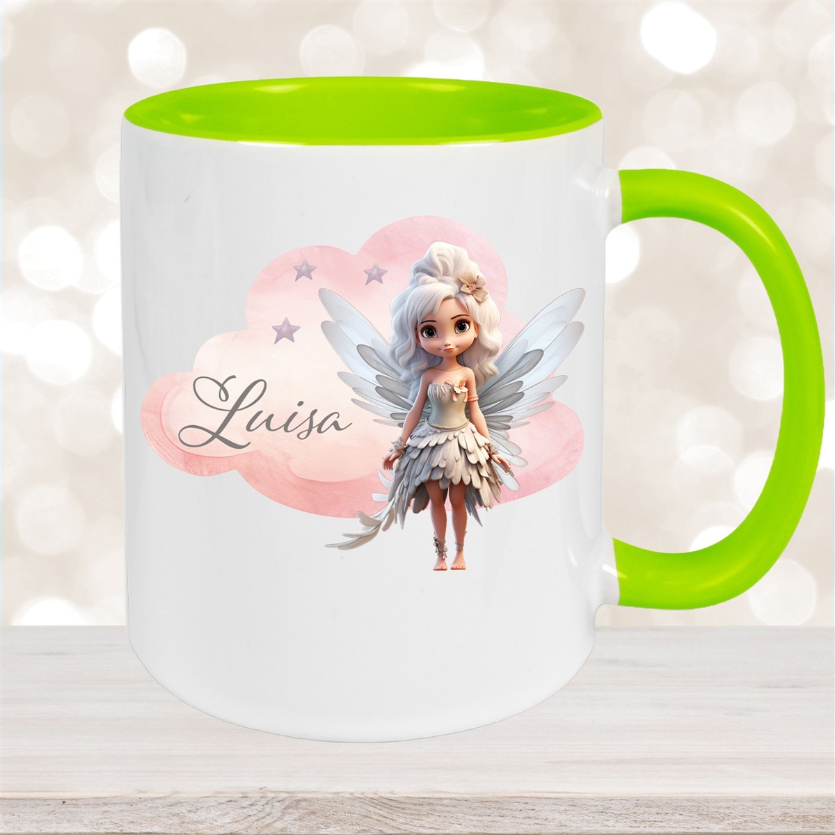 Tasse Fee #1 Wunschname Keramik Kinderbecher personalisiert Grün