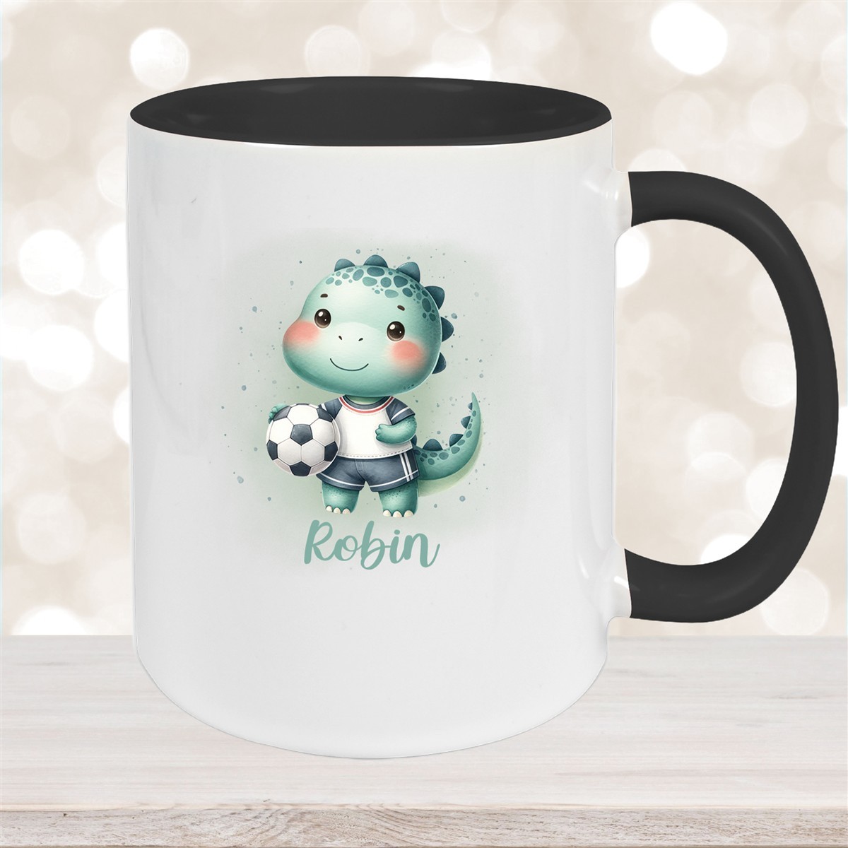 Tasse Wunschname Fußball #15 Personalisiert Keramik Kinderbecher Schwarz