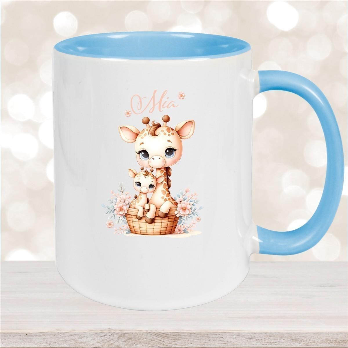 Tasse Wunschname Giraffe 2 Kinderbecher Keramik versch. Farben