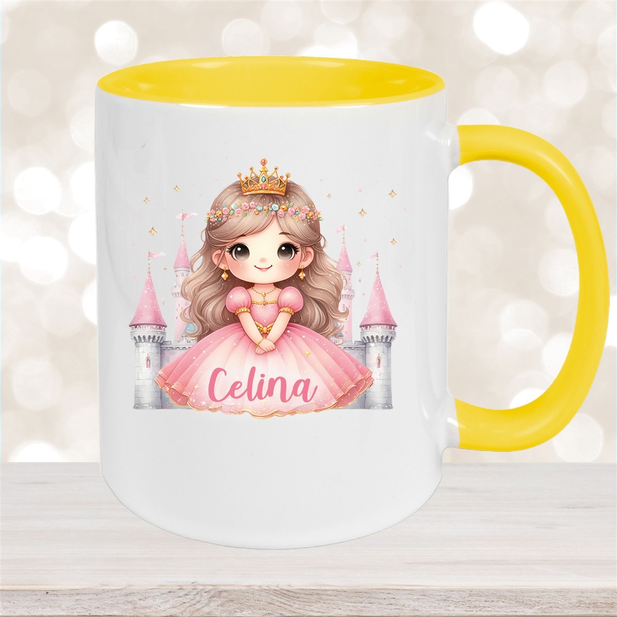 Tasse Kinder Prinzessin #3 Wunschname Keramik Kinderbecher personalisiert Gelb
