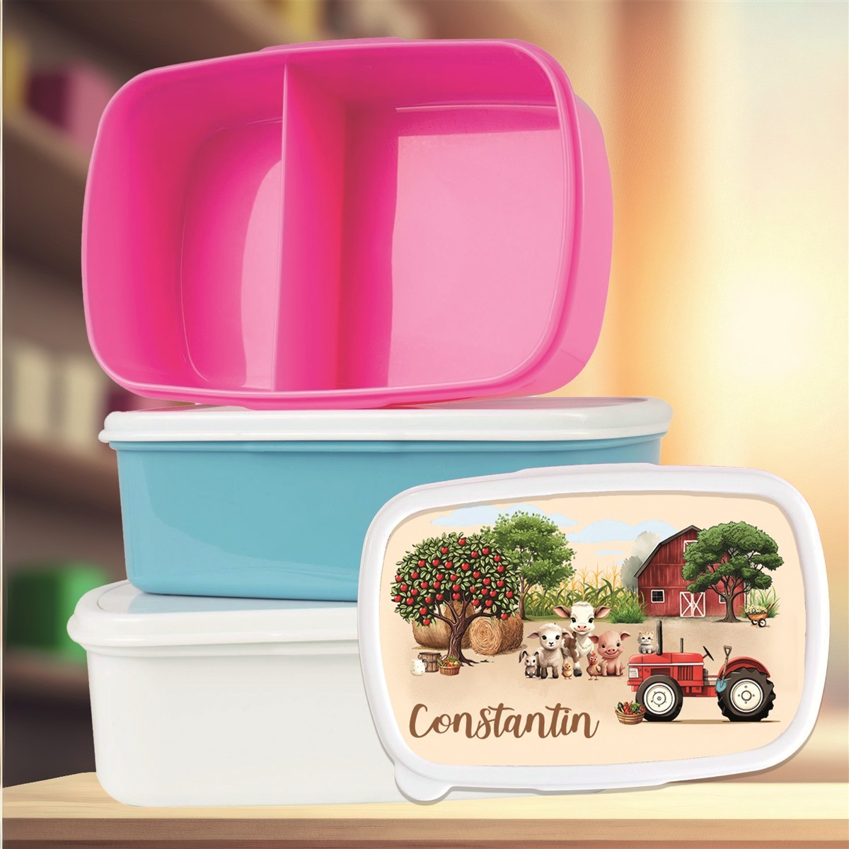 Brotdose mit Namen Bauernhof #01 – Personalisierte Lunchbox für Schule & Kindergarten versch. Farben Brotdose mit Namen Bauernhof #01 – Personalisierte Lunchbox für Schule & Kindergarten Weiß