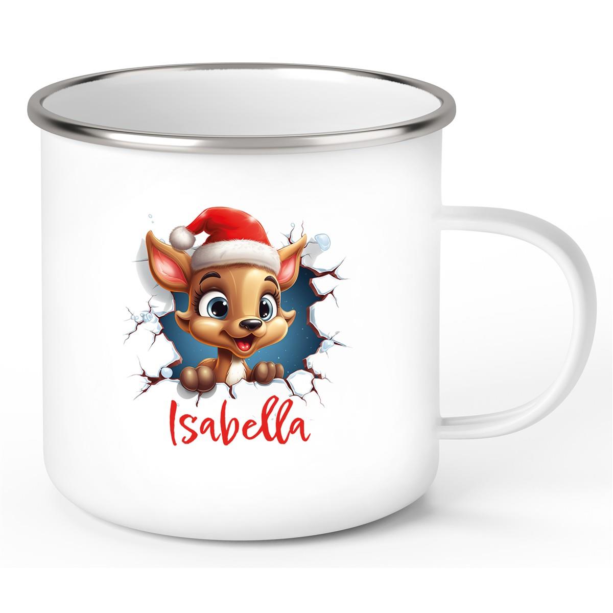 Tasse Wunschname Christmas Rentier 1 Emaille Kinderbecher