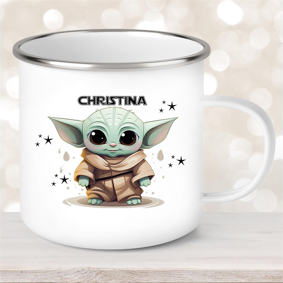 Tasse Wunschname Baby-Yoda #3 Emaille Kinderbecher personalisiert