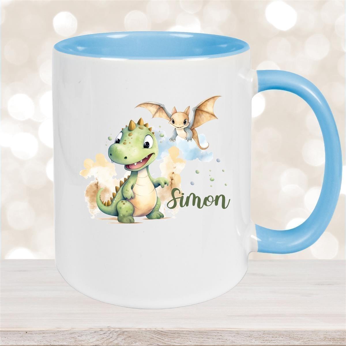 Tasse Dino 6 Wunschname Keramik Kinderbecher Personalisiert versch. Farben