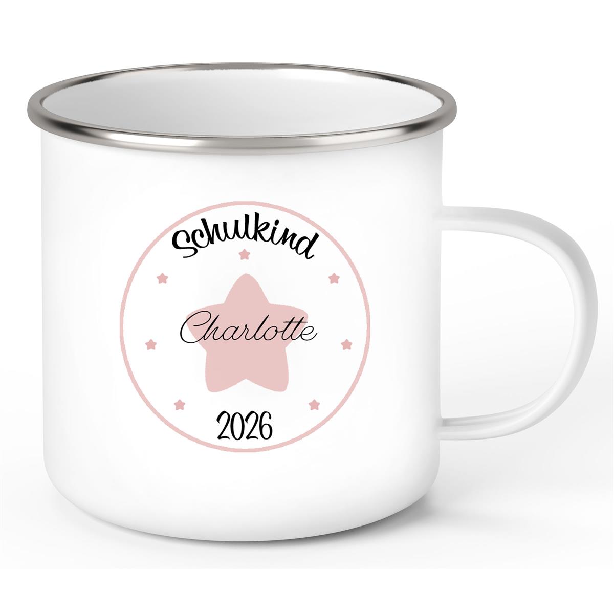 Tasse Schulkind 02 Wunschname Emaille Kinderbecher Personalisiert