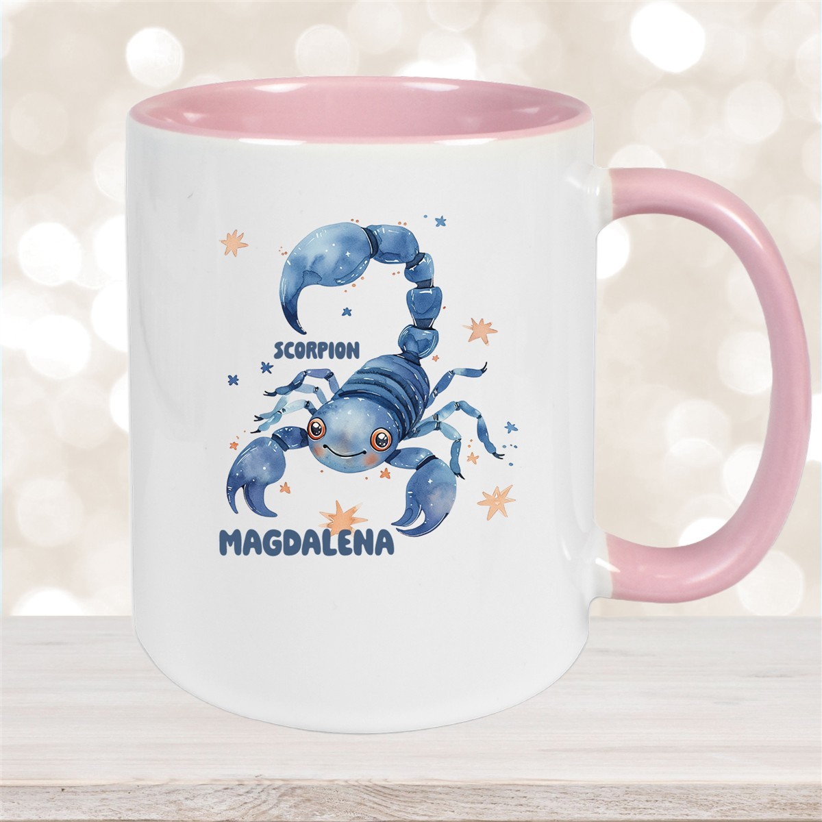 Tasse Sternzeichen Kinder Skorpion #1 Wunschname Keramik Kinderbecher personalisiert Altrosa