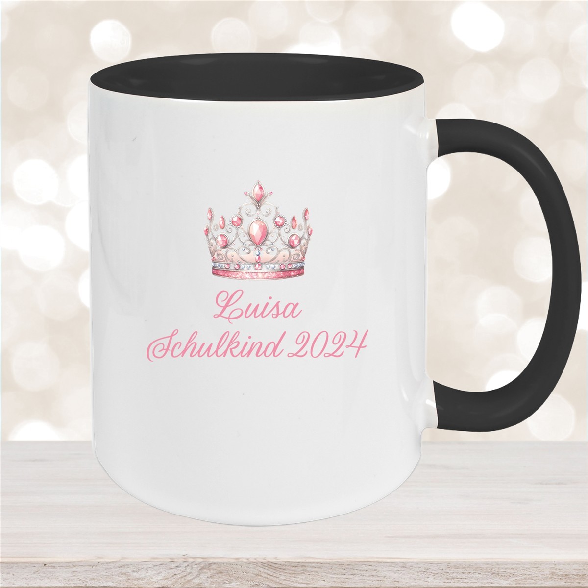 Tasse Schulkind #15 Wunschname Prinzessin#1 Keramik Kinderbecher Personalisiert Schwarz