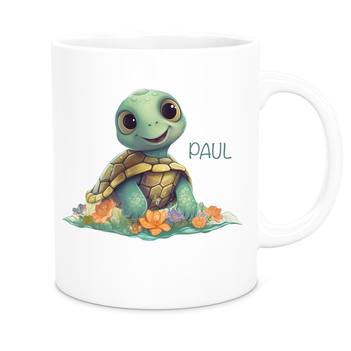 Tasse Wunschname Schildkröte 1 Keramik Kinderbecher personalisiert versch. Farben