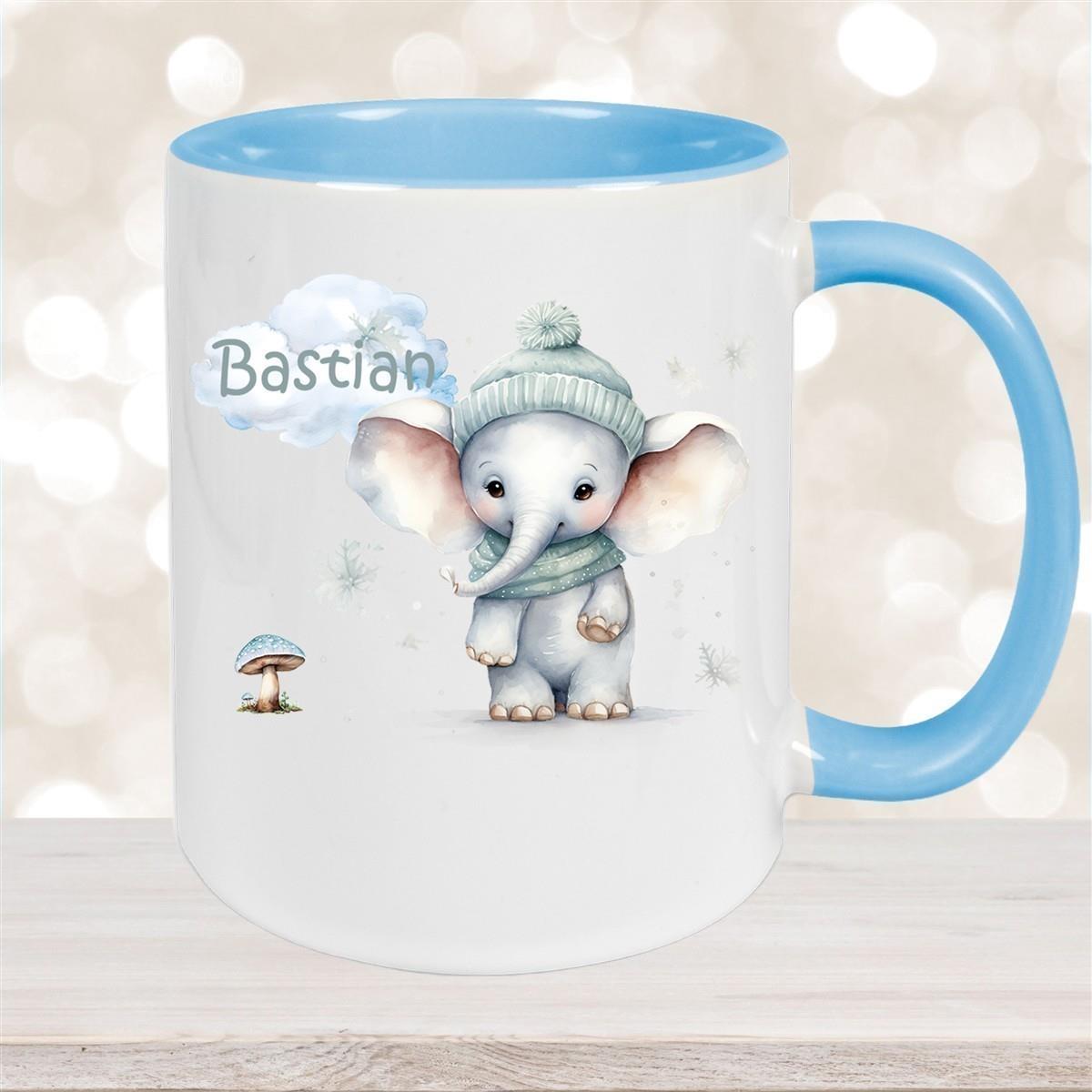 Tasse Wunschname Weihnachten Elefant 1 Keramik Kinderbecher versch. Farben