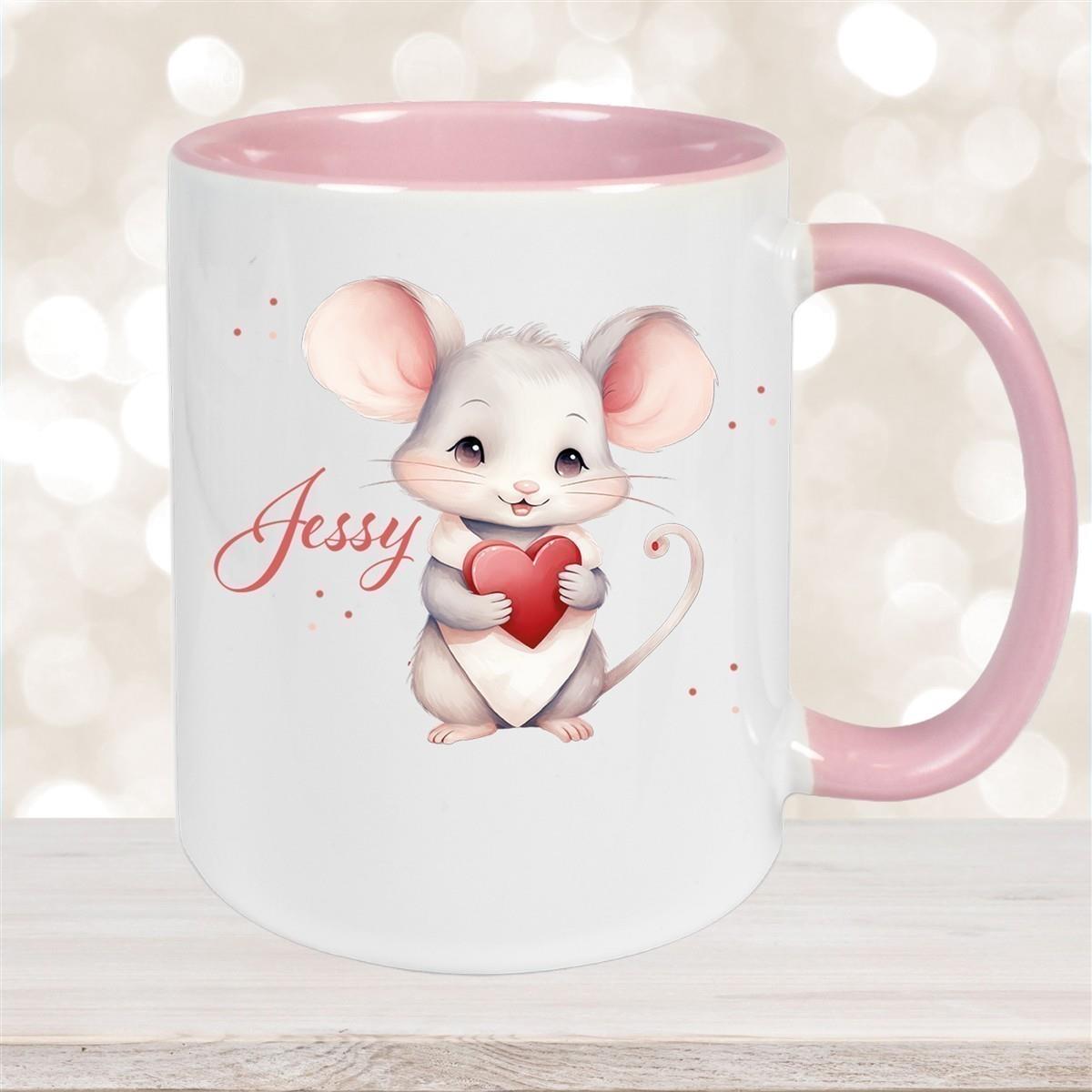 Tasse Liebe - Maus Valentinstag Wunschnamen Keramik personalisiert versch. Farben