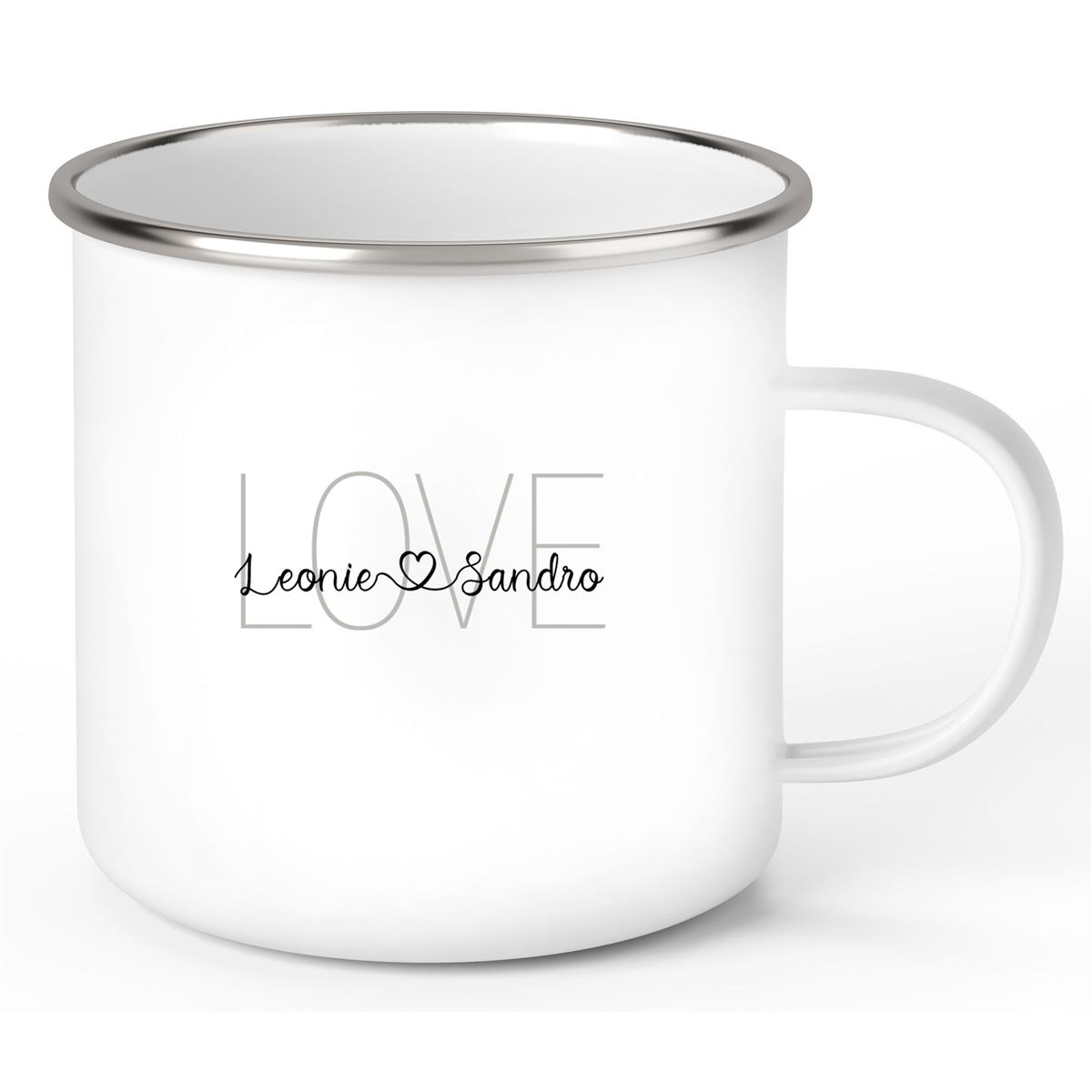 Tasse Liebe - Spruch "LOVE" Valentinstag Wunschnamen Emaille personalisiert