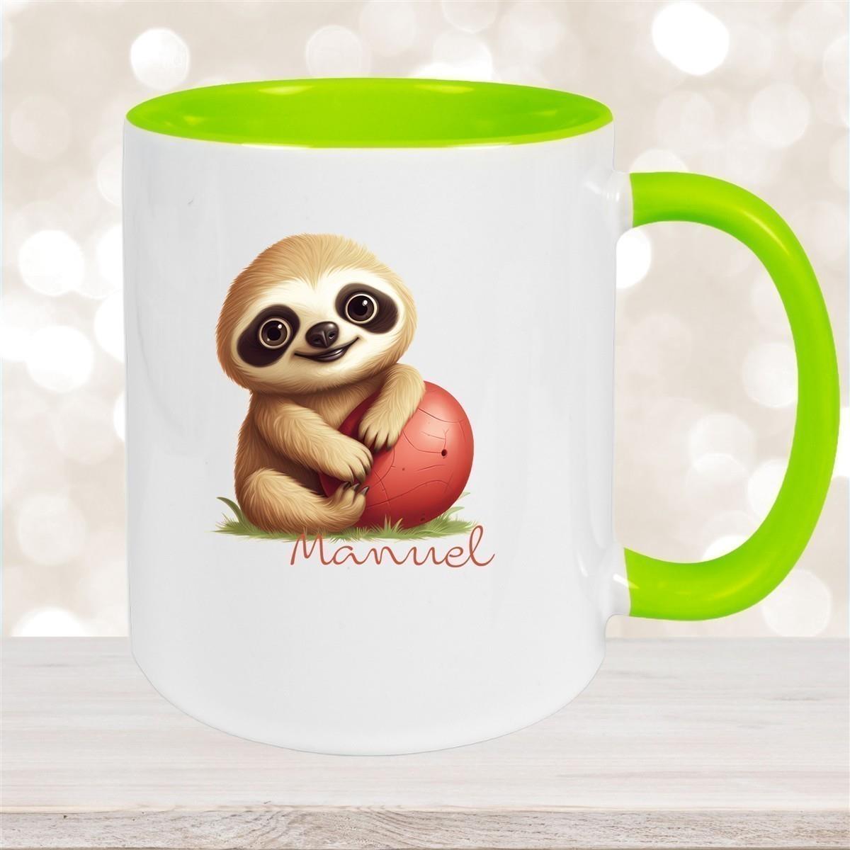 Tasse Wunschname Faultier-Ball Keramik Kinderbecher Personalisiert versch. Farben