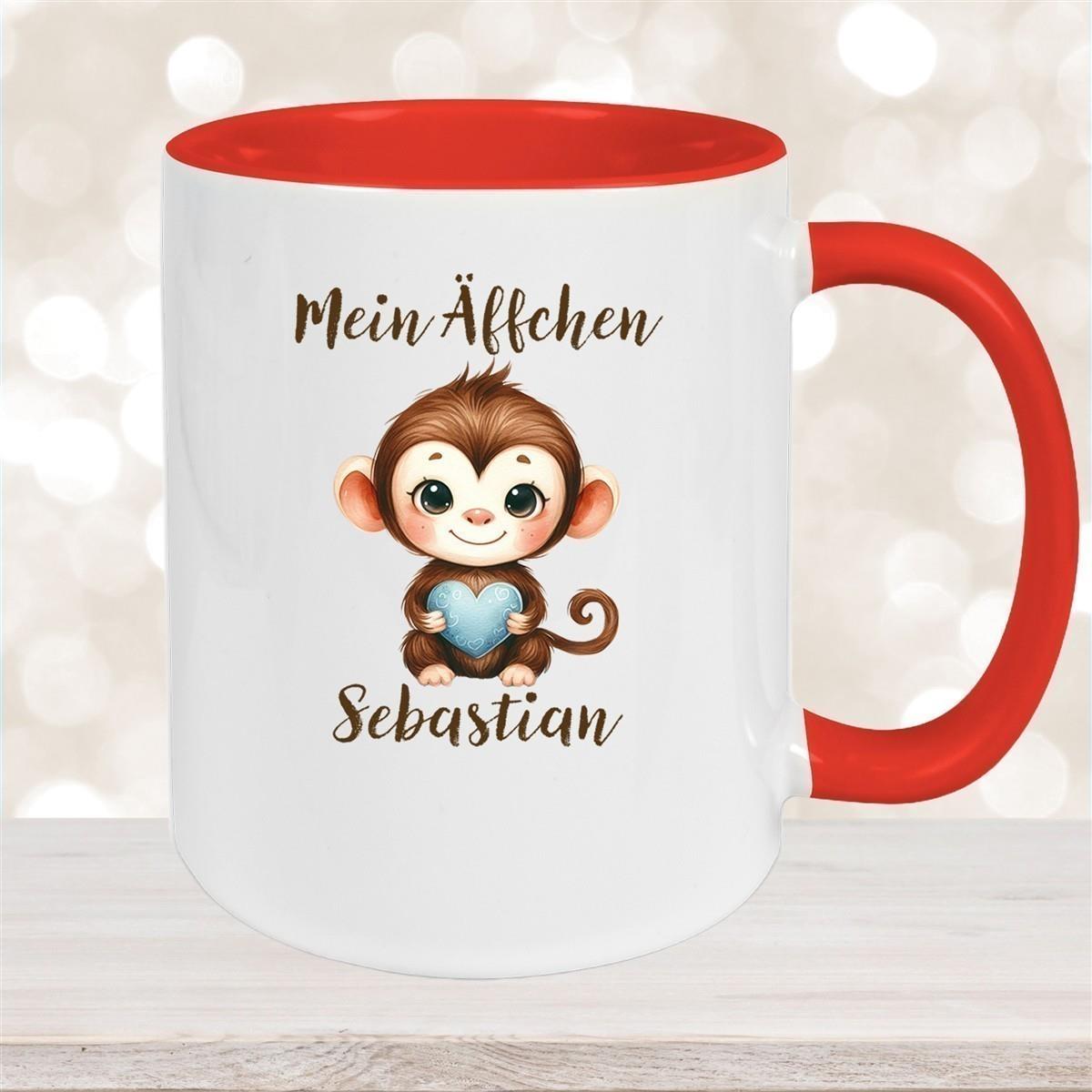 Tasse Liebe - Äffchen Valentinstag Wunschnamen Keramik personalisiert versch. Farben