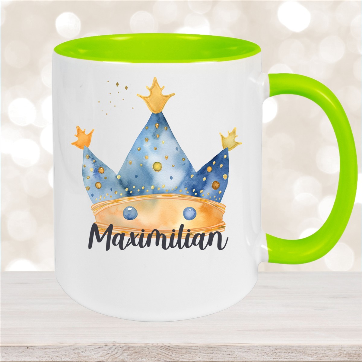 Tasse Prinz Krone #1 Wunschname Keramik Kinderbecher personalisiert Grün