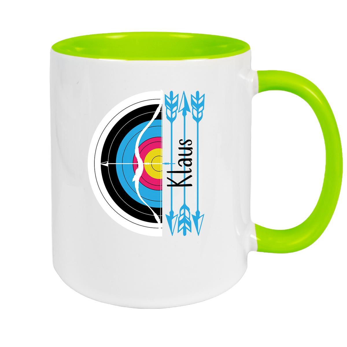 Tasse Bogenschütze 5 Wunschname Keramik personalisiert versch. Farben