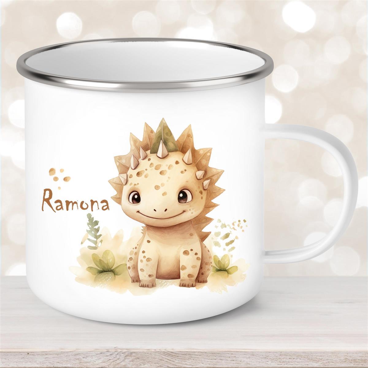 Tasse Wunschname Dino #2 Emaille Kinderbecher