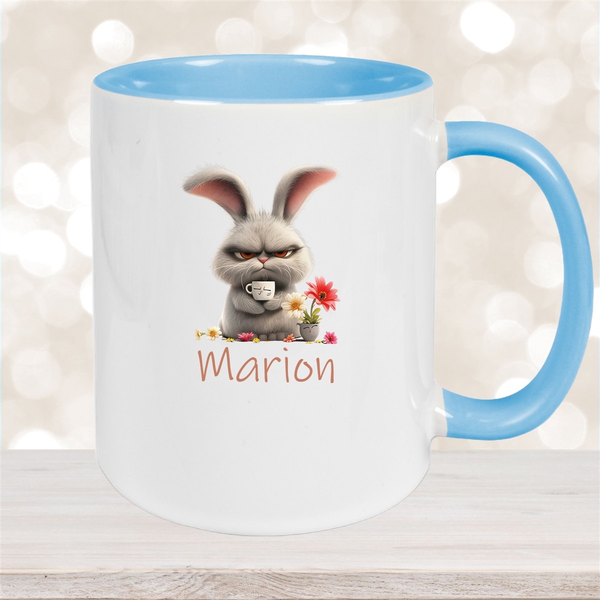 Tasse Ostern Grumpy-Bunny #2 Wunschnamen Keramik personalisiert Hellblau