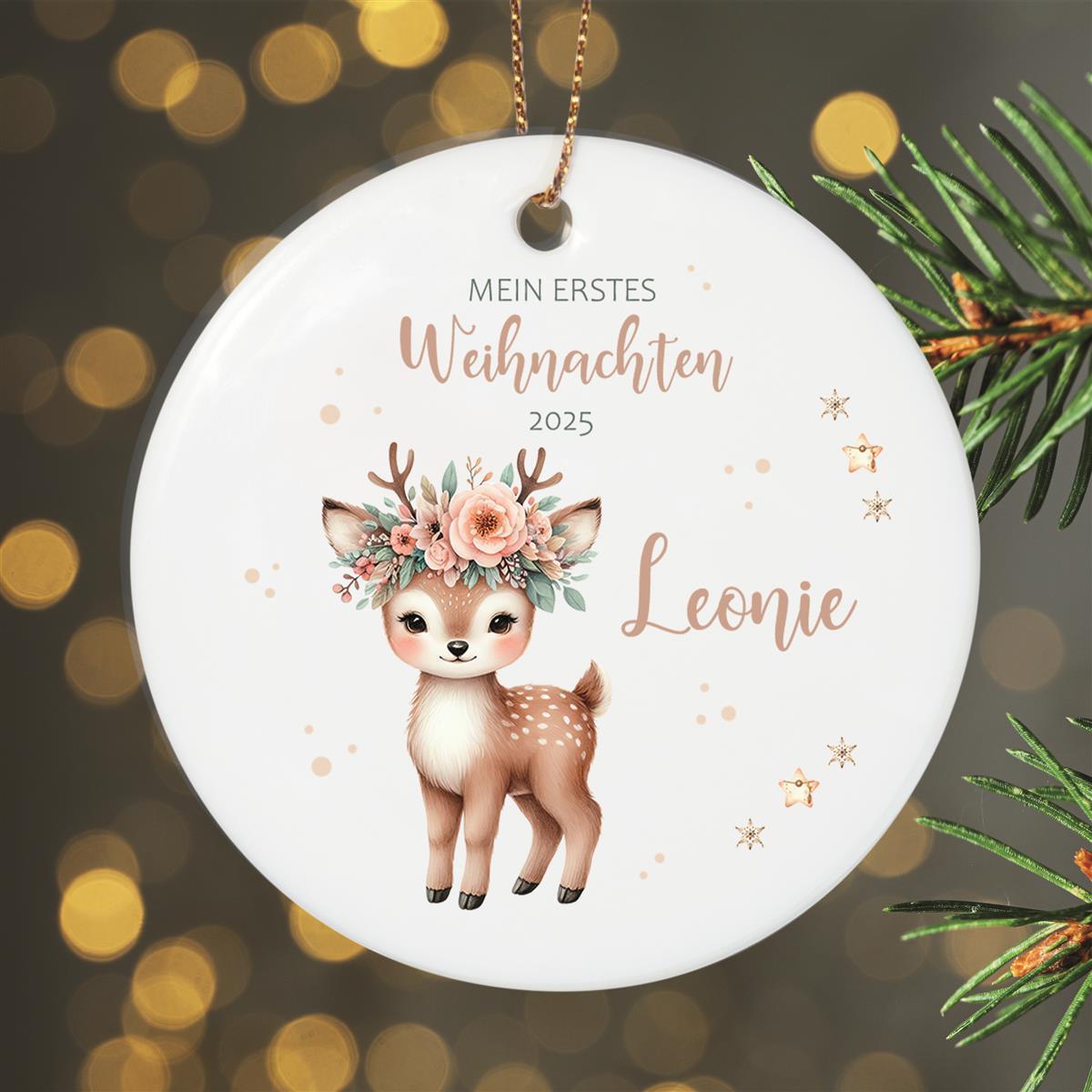 Weihnachtsanhänger personalisiert Reh mein erstes Weihnachten Name Motiv Anhänger Keramik, Weihnachtsschmuck, Weihnachtskugel, Christbaumschmuck versch. Formen