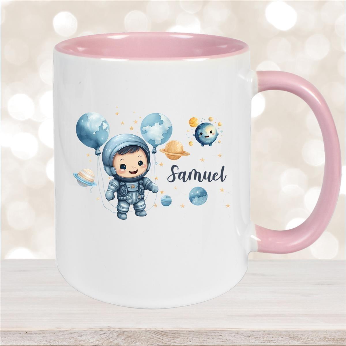 Tasse Kinder Astronaut 1 Wunschname Keramik Kinderbecher personalisiert versch. Farben