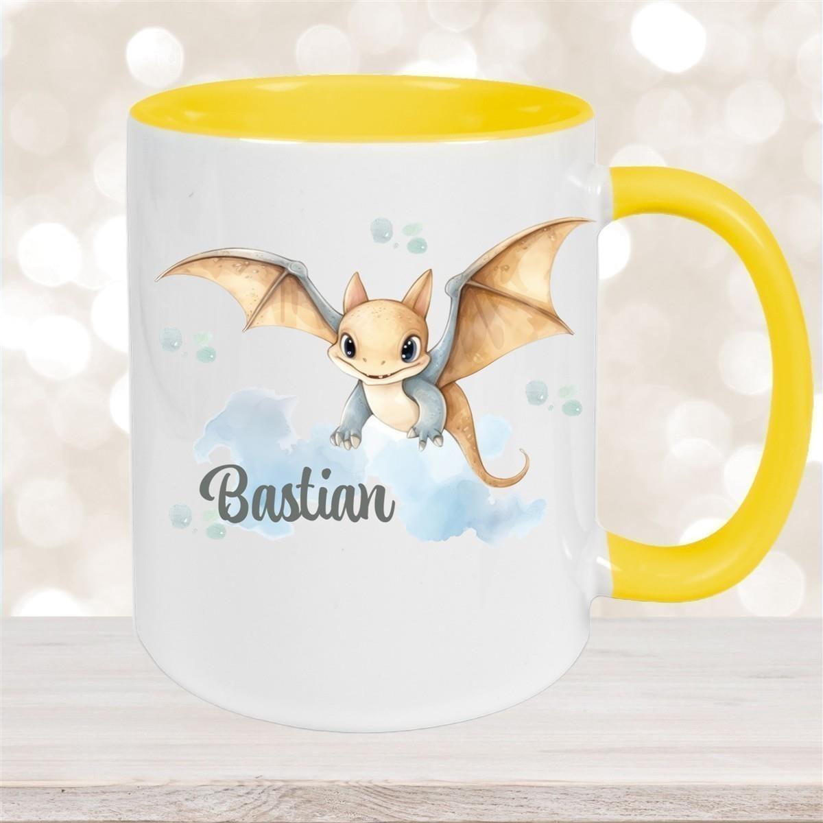 Tasse Wunschname Dino 4 Keramik Kinderbecher versch. Farben
