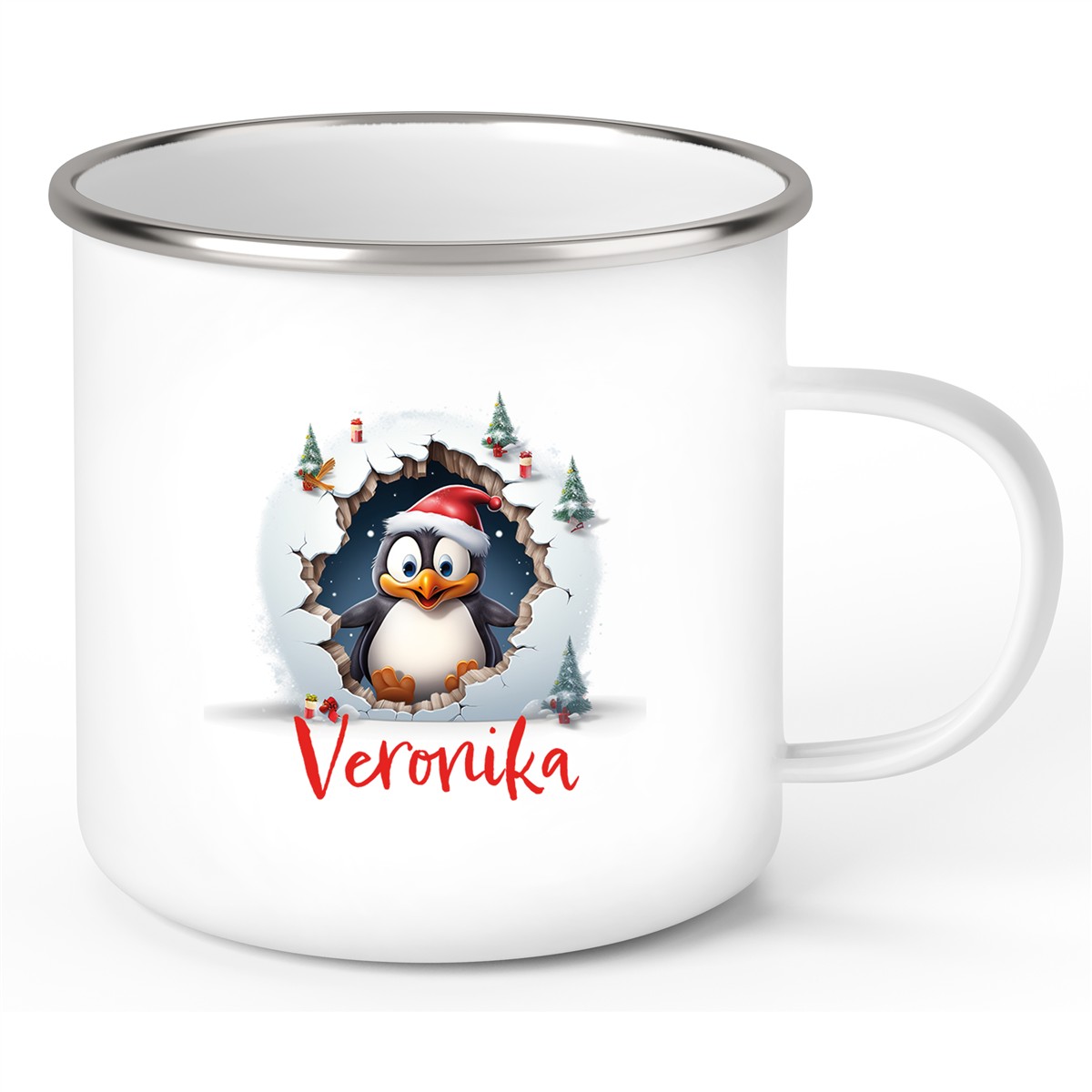 Tasse Wunschname Christmas Pinguin #2 Emaille Kinderbecher