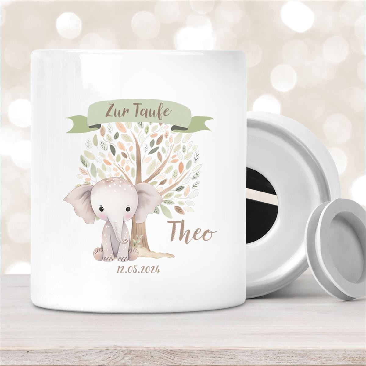 Spardose mit Wunschname Taufe Elefant #1 personalisiert Spardose mit Wunschname Taufe Elefant #1 personalisiert