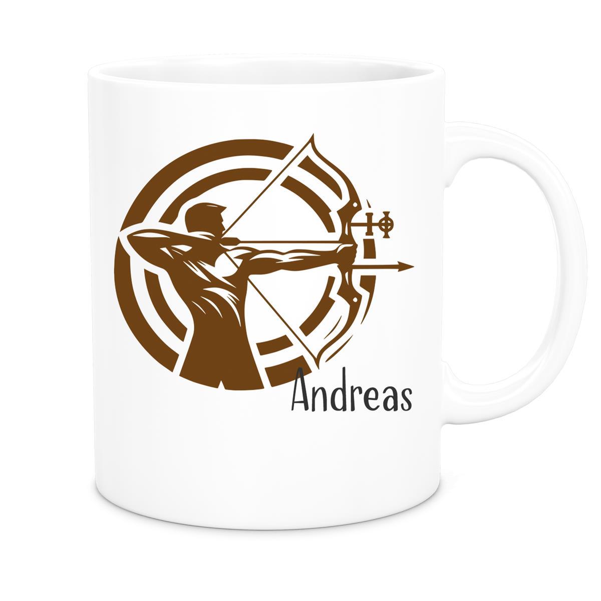 Tasse Bogenschütze 2 Wunschname Keramik personalisiert versch. Farben