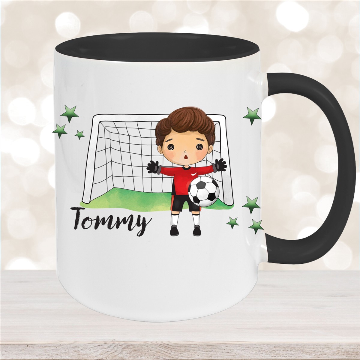 Tasse Fußball #3 Wunschname Keramik Kinderbecher personalisiert Schwarz