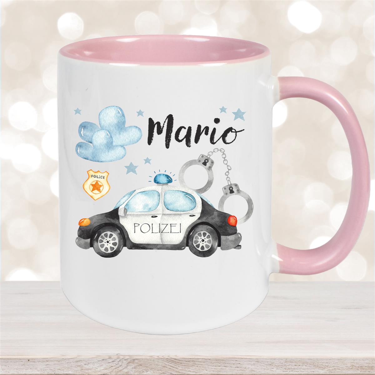 Tasse Polizei #1 Wunschname Keramik Kinderbecher personalisiert versch. Farben