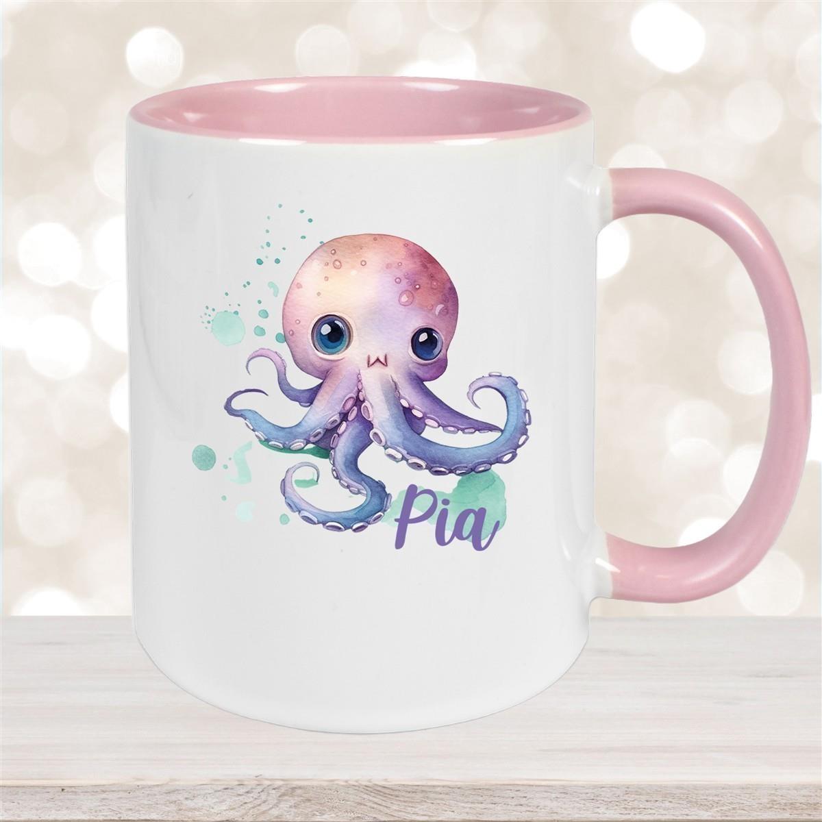 Tasse Wunschname Meerestiere-Oktopus 1 Keramik Kinderbecher versch. Farben