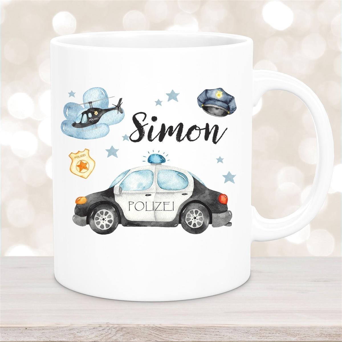 Tasse Polizei 3 Wunschname Keramik Kinderbecher personalisiert versch. Farben