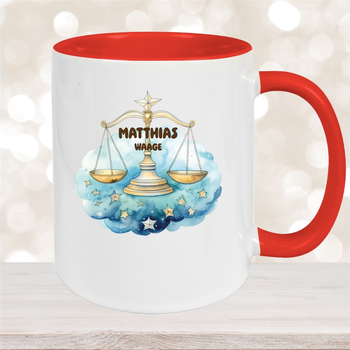 Tasse Sternzeichen Kinder Waage #1 Wunschname Keramik Kinderbecher personalisiert Rot