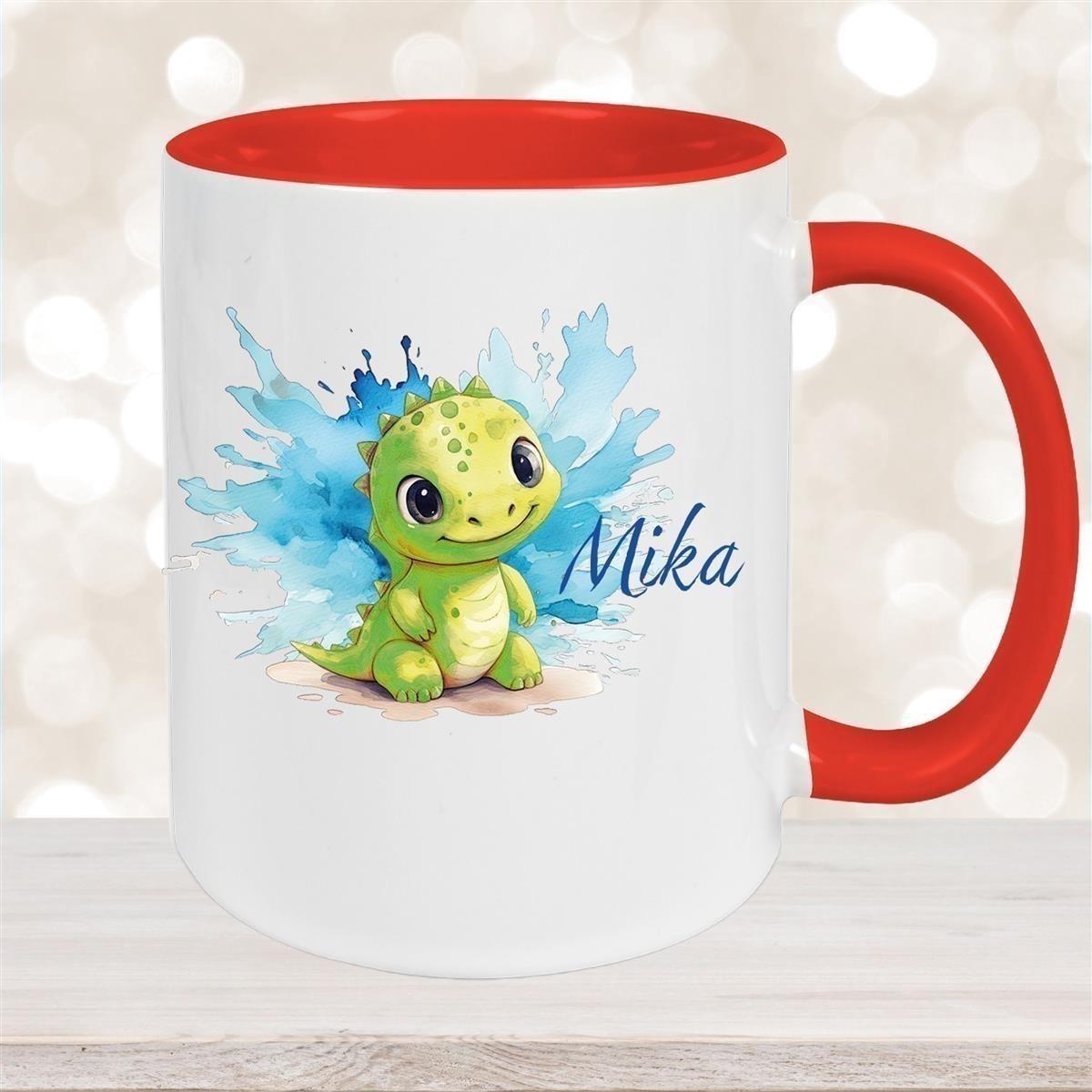 Tasse Dino 12 Wunschname Keramik Kinderbecher Personalisiert versch. Farben