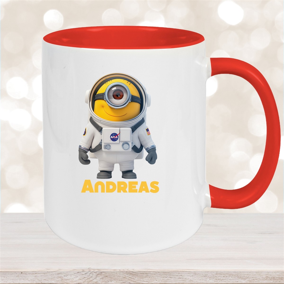 Tasse Minions Kinder Minion #3 Astronaut Wunschname Keramik Kinderbecher personalisiert versch. Farben Rot