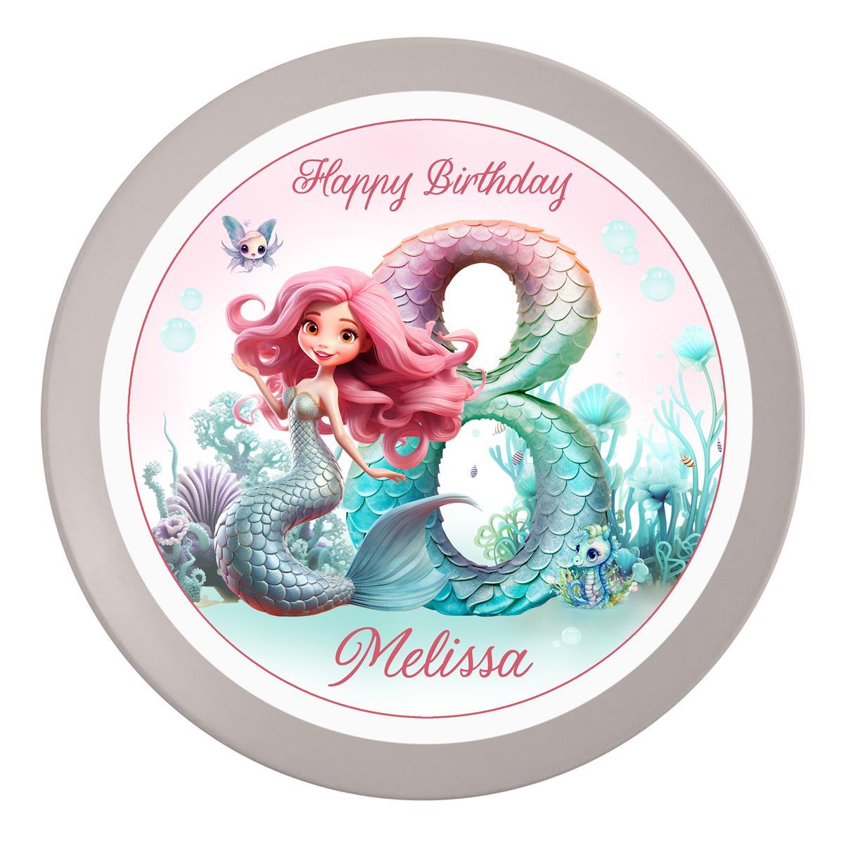 Tortenaufleger Geburtstag Mermaid Meerjungfrau 3 Name & Zahl (20cm) Fondant Papier