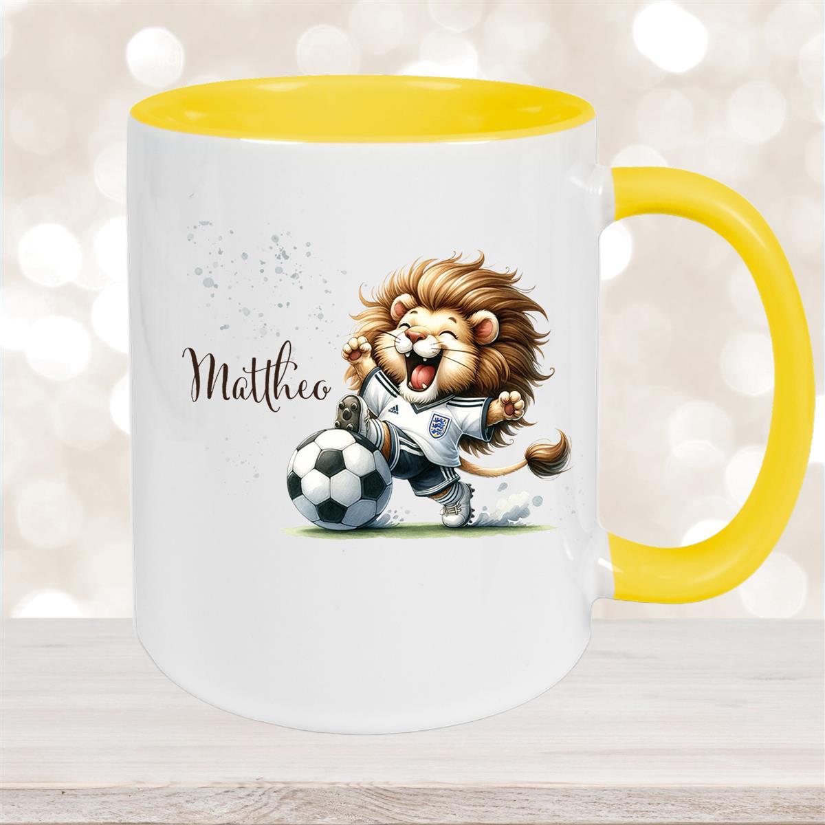 Tasse Fußball #9 Wunschname Keramik Kinderbecher personalisiert Gelb