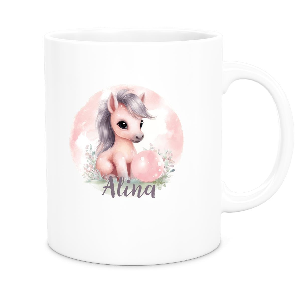 Tasse Pferd 7 Wunschname Keramik Kinderbecher personalisiert versch. Farben