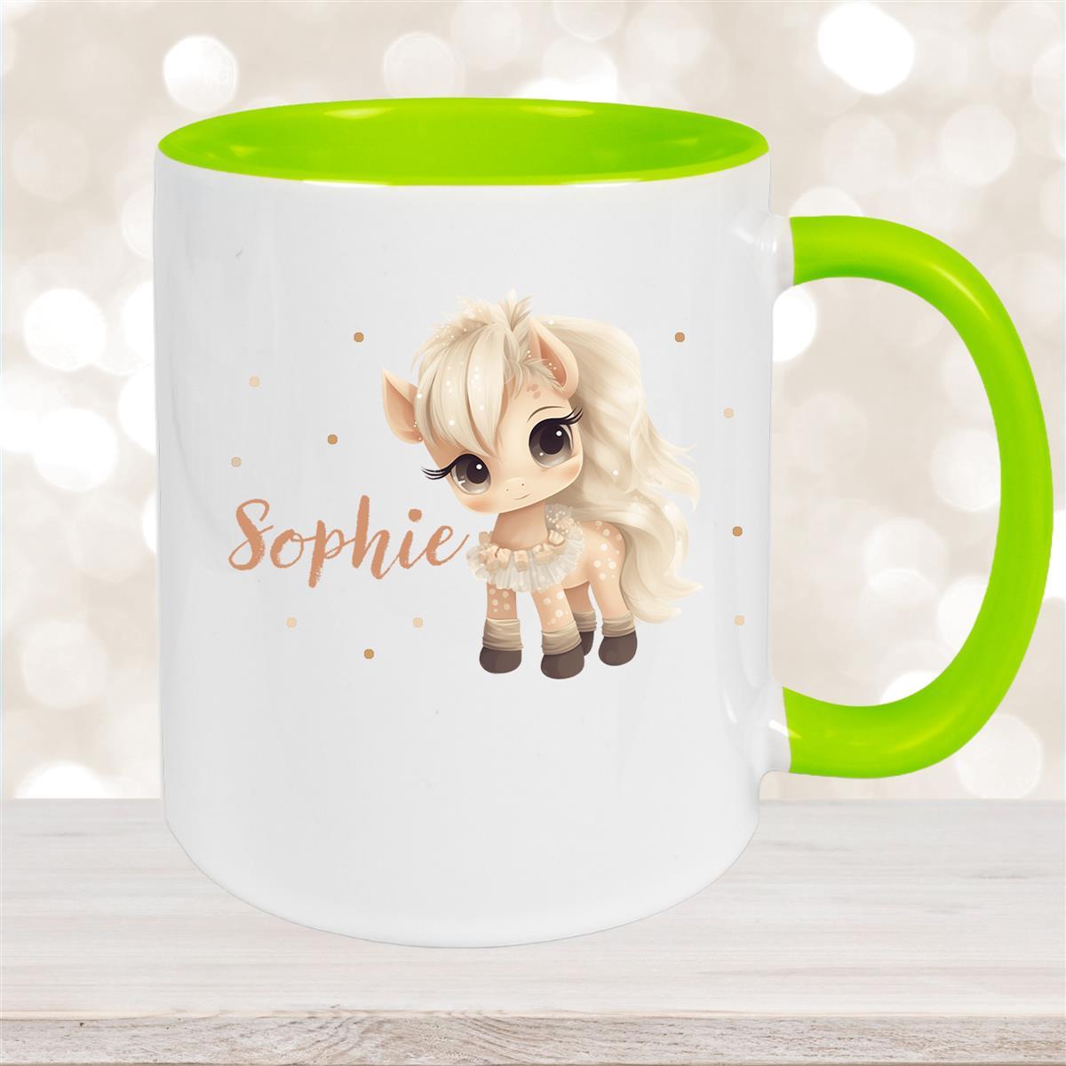 Tasse Pferd #8 Wunschname Keramik Kinderbecher personalisiert Grün